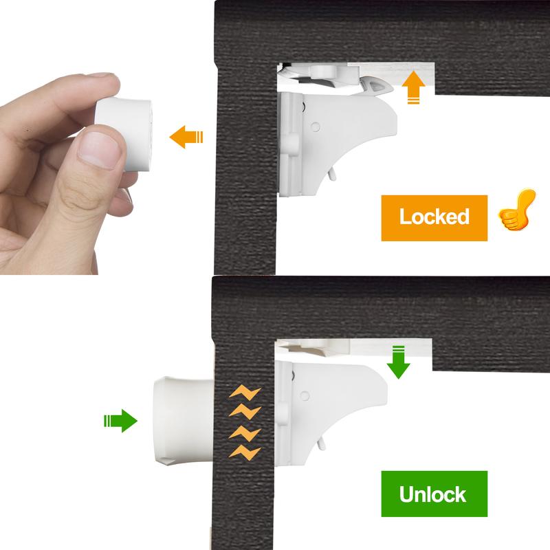 Magnetic Cabinet Locks for Baby Proofing – No Drill Child Safety Latches with Keys
