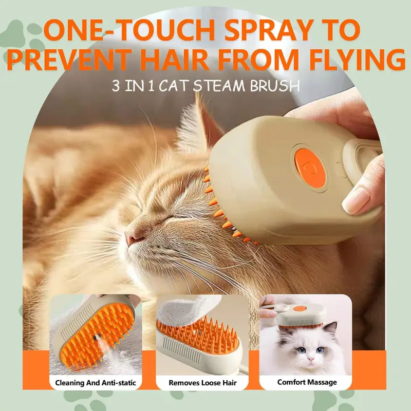 Steam Pet Brush – 3-in-1 Grooming & Hair Removal Comb for Cats & Dogs