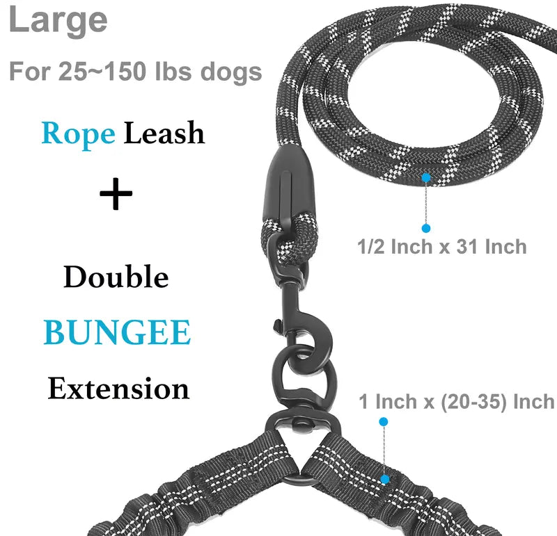 Dual Dog Leash with 360° Swivel – No Tangle Bungee Leash for Two Dogs