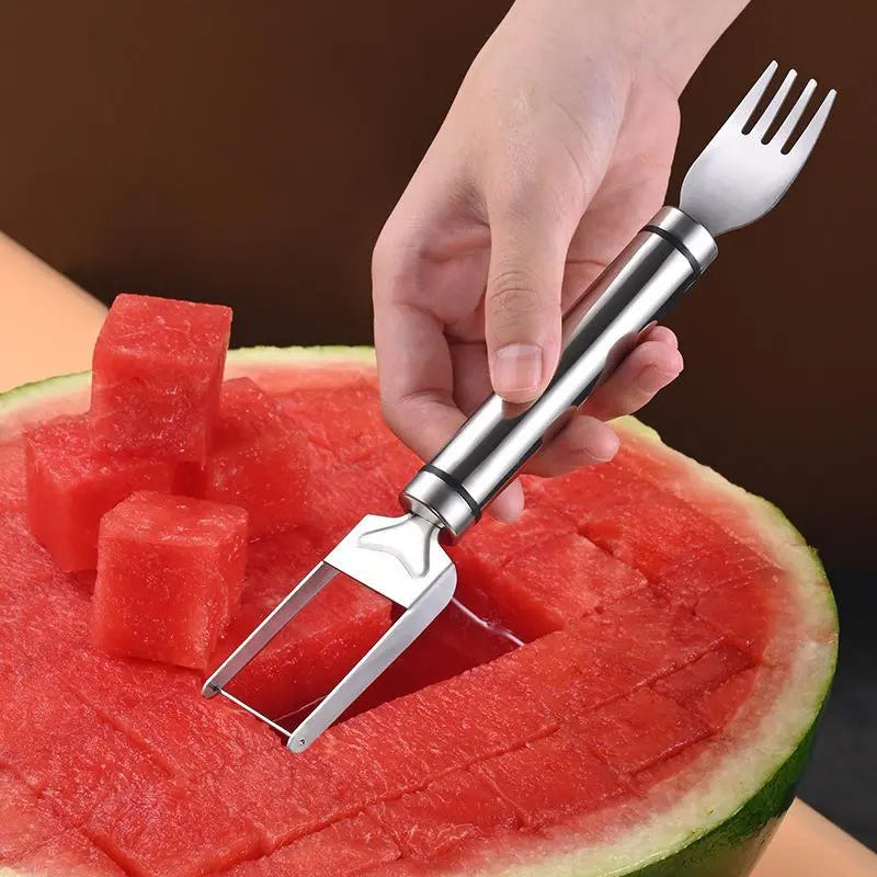2-in-1 Watermelon Fork Slicer – Stainless Steel Fruit Cutter with Dual Head Design