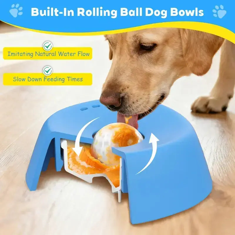 Slow Feeder Dog Bowl for Liquid Treats – No Spill Licking Bowl with Rolling Ball