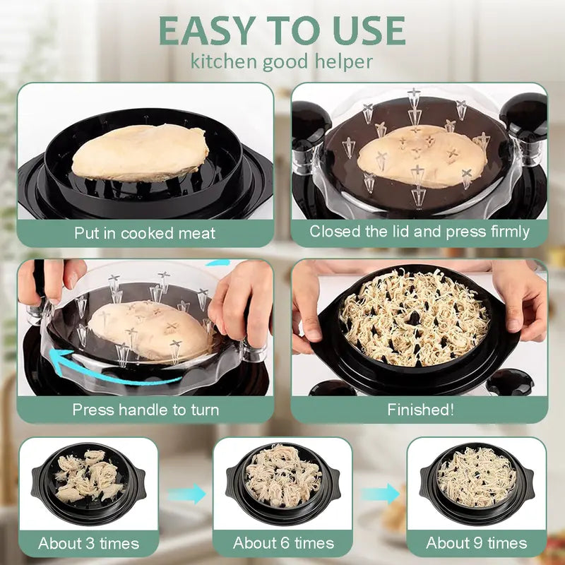 Chicken Breast Shredder Tool – Large Capacity with Visible Lid & Non-Slip Base