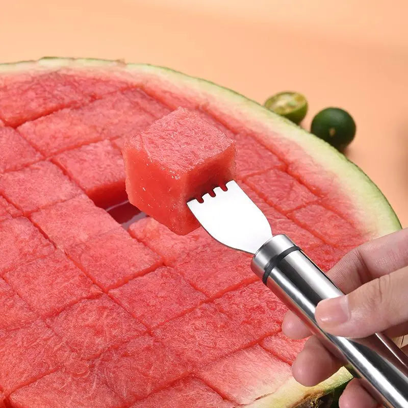2-in-1 Watermelon Fork Slicer – Stainless Steel Fruit Cutter with Dual Head Design