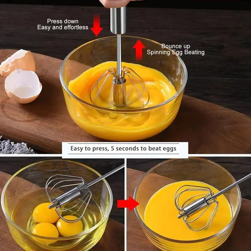 Stainless Steel Handheld Egg Beater – Semi-Automatic Whisk for Eggs & Milk Foam