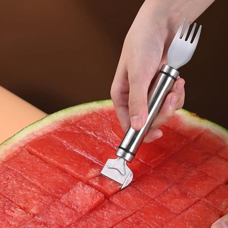 2-in-1 Watermelon Fork Slicer – Stainless Steel Fruit Cutter with Dual Head Design