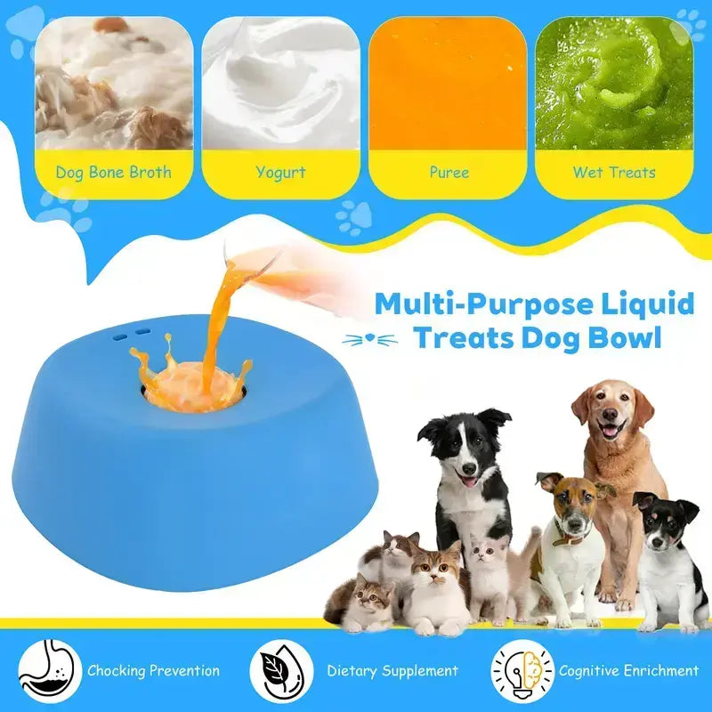 Slow Feeder Dog Bowl for Liquid Treats – No Spill Licking Bowl with Rolling Ball