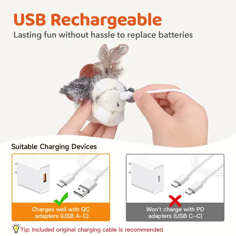 Interactive Flapping Bird Cat Toy – Rechargeable Chirping Toy for Indoor Cats