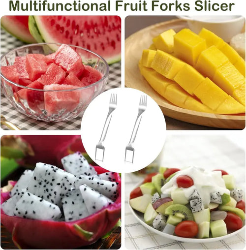 2-in-1 Watermelon Fork Slicer – Stainless Steel Fruit Cutter with Dual Head Design