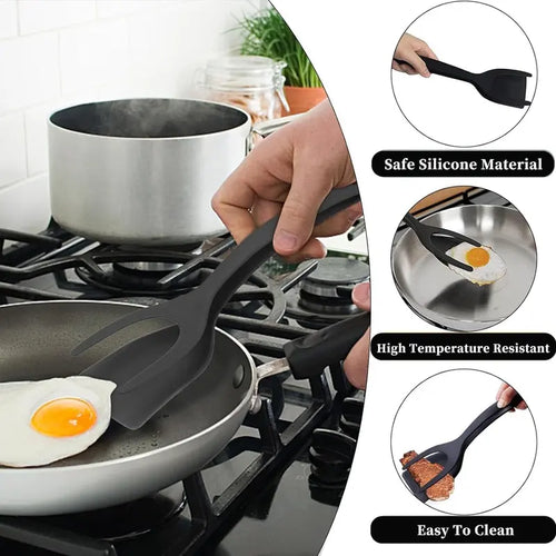 2-in-1 Silicone Spatula Tong – Easy Egg Flipper for Pancakes, Omelets & More