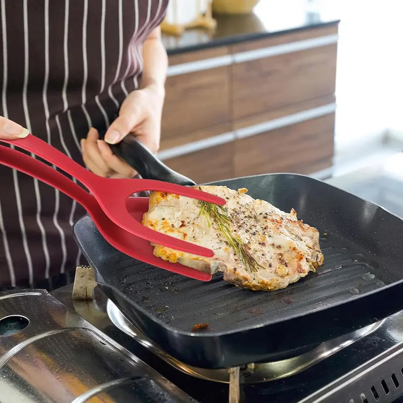 2-in-1 Silicone Spatula Tong – Easy Egg Flipper for Pancakes, Omelets & More