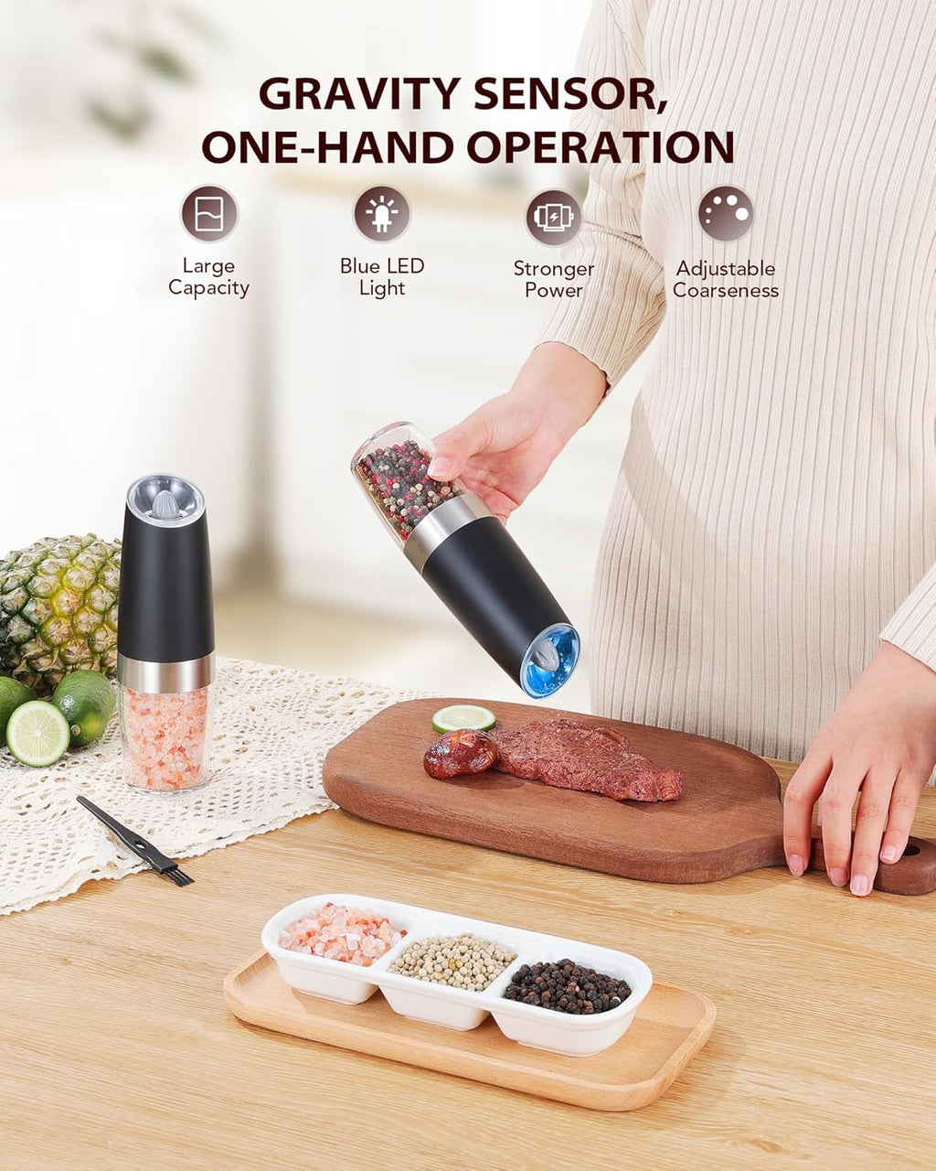 Electric Salt & Pepper Grinder Set – Adjustable Coarseness with LED Light