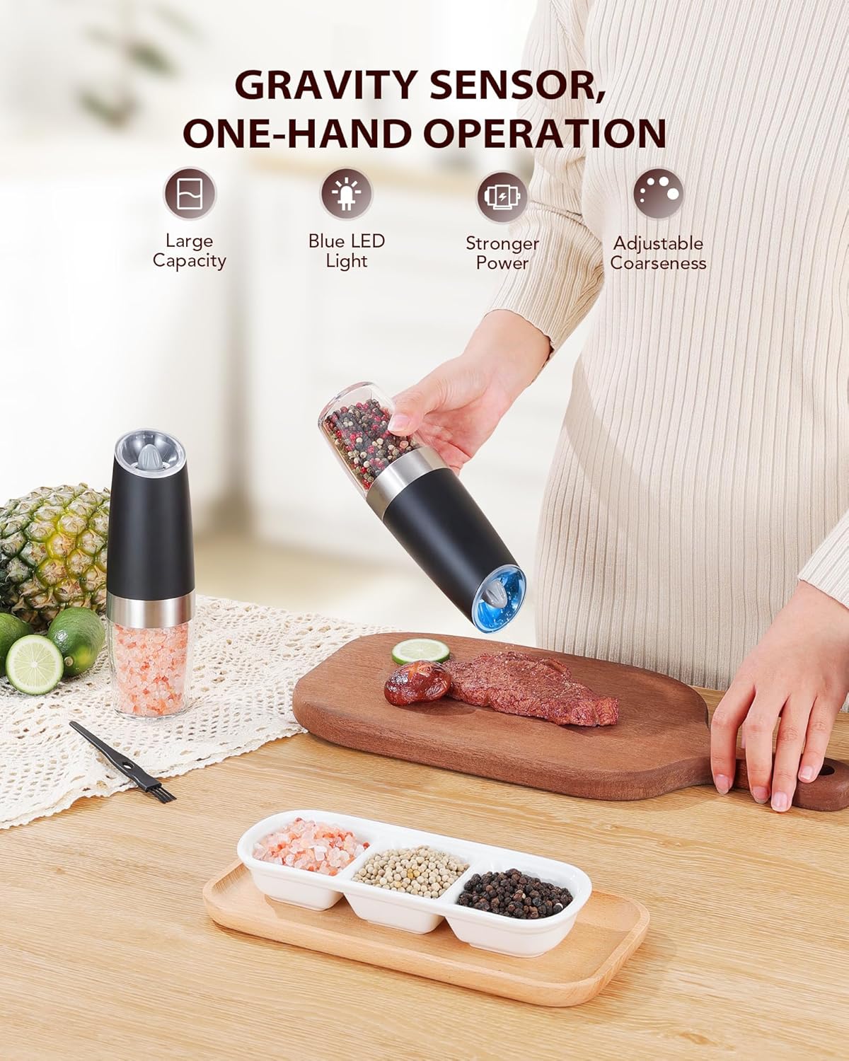 Electric Salt & Pepper Grinder Set – Adjustable Coarseness with LED Light