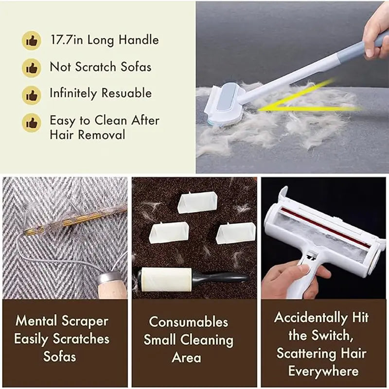 Pet Hair Removal Tool with Long Handle – Lint Squeegee for Furniture & Carpet