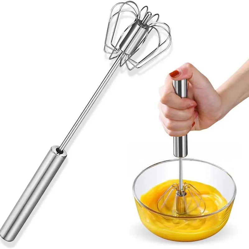 Stainless Steel Handheld Egg Beater – Semi-Automatic Whisk for Eggs & Milk Foam