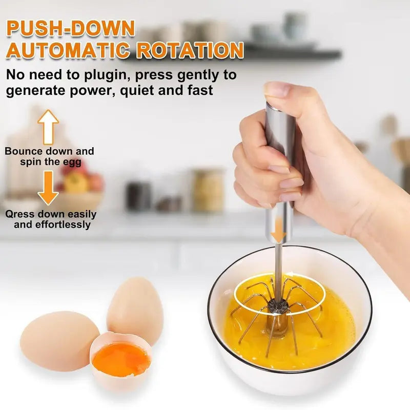 Stainless Steel Handheld Egg Beater – Semi-Automatic Whisk for Eggs & Milk Foam