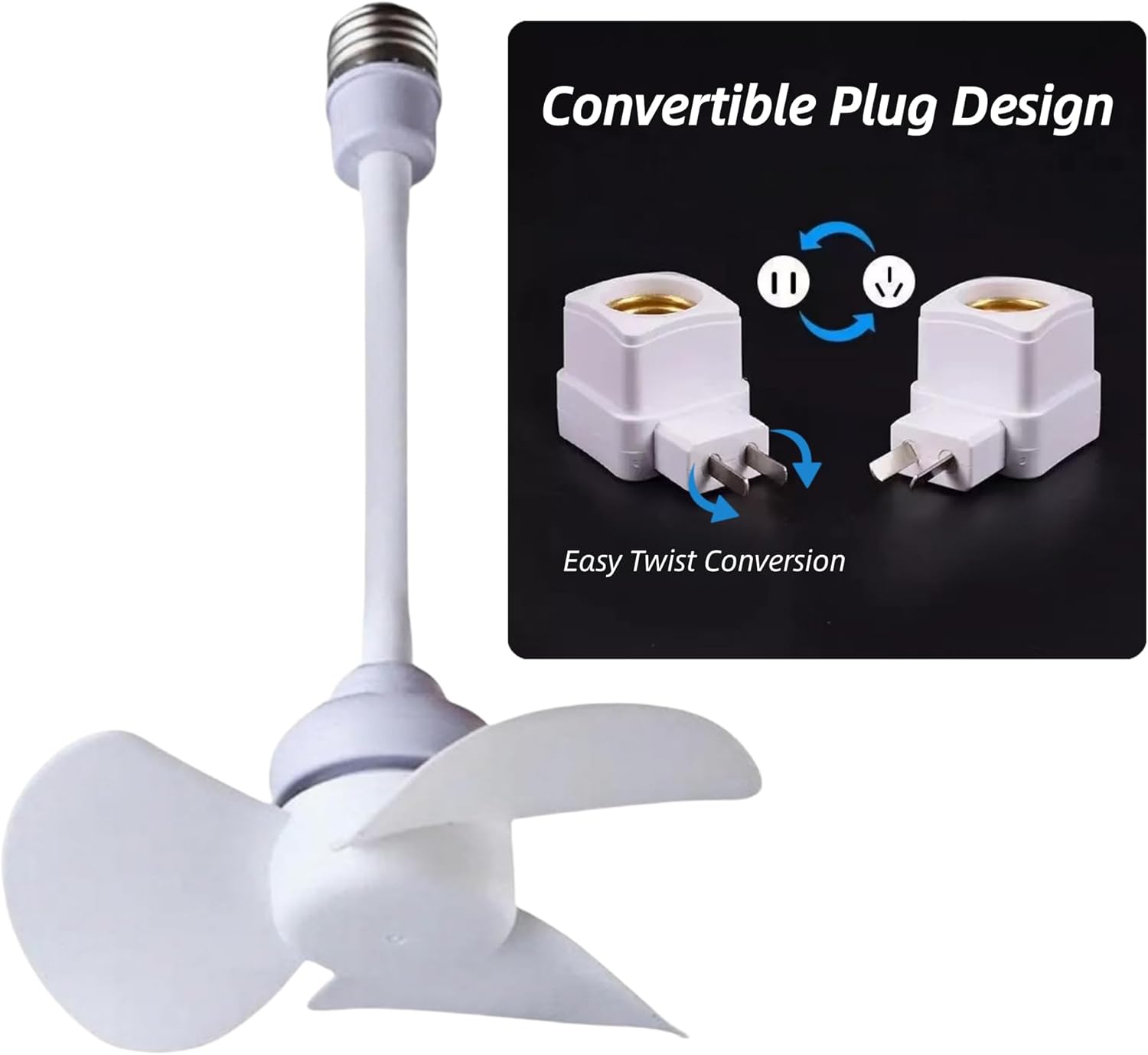 Energy-saving E27 plug in fan with adjustable flexible neck and compact design