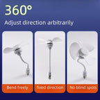Flexible gooseneck electric fan with E27 light bulb base for convenient airflow