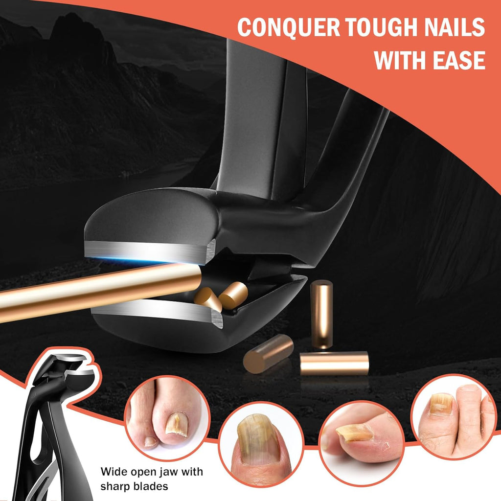 Premium wide jaw toenail clippers for thick hard nails and easy foot care