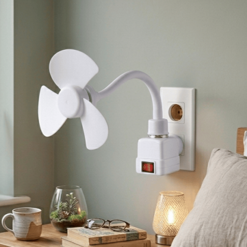 E27 socket mini fan with plug adapter for quiet cooling in bedroom and office
