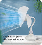 Flexible gooseneck electric fan with E27 light bulb base for convenient airflow