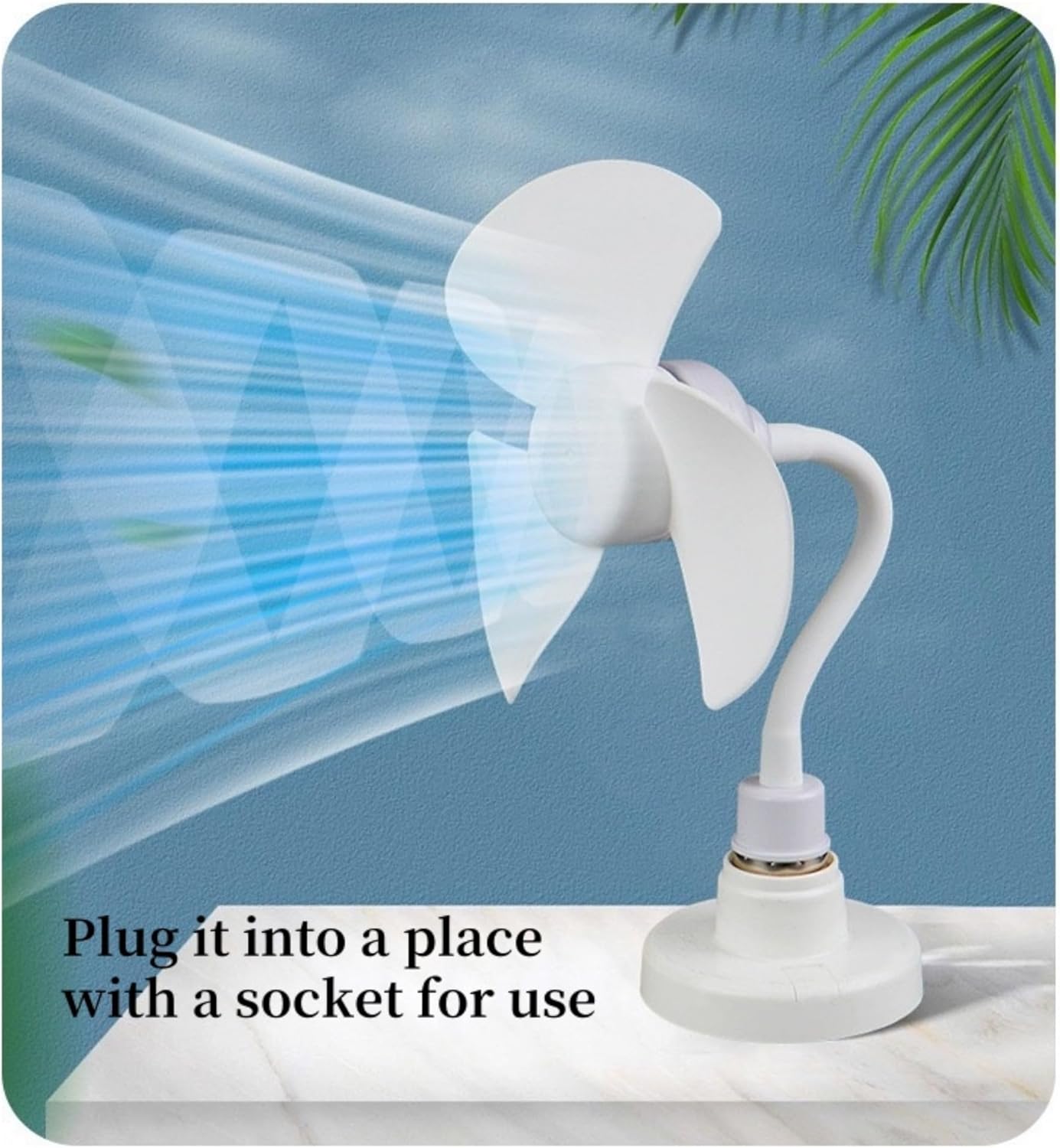 Flexible gooseneck electric fan with E27 light bulb base for convenient airflow